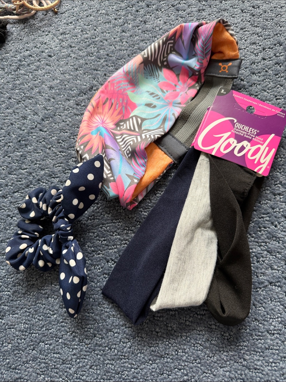 Goody Women's Multi-Pack Headbands & Polka Dot Scrunchie - Navy, Pink, Teal
